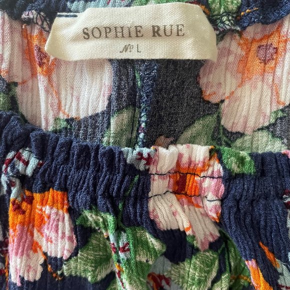 Sophie Rue Blue Floral Flutter Sleeve Off The Shoulder Crop Top Boho Blouse L - Picture 7 of 13